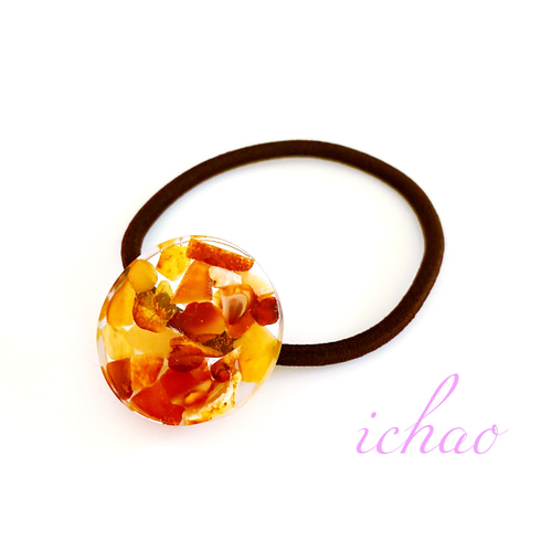 レジンヘアゴム オレンジ　三日月　シェル　濃淡 レジンヘアゴム オレンジ三日月シェル濃淡
