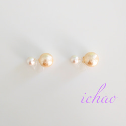 再再再…販♪コットンパール6㎜×コットンパール10㎜の2way樹脂ノンホールイヤリング 2枚目の画像