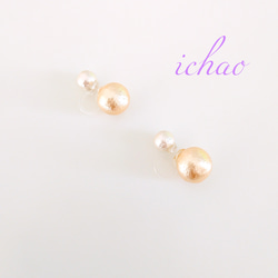 再再再…販♪コットンパール6㎜×コットンパール10㎜の2way樹脂ノンホールイヤリング 3枚目の画像