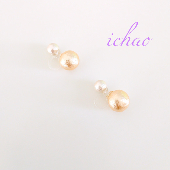再再再…販♪コットンパール6㎜×コットンパール10㎜の2way樹脂ノンホールイヤリング 3枚目の画像