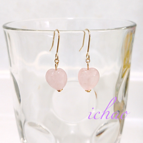 ♡ハンドメイド♡ビジューピアスイヤリング10月ローズクォーツ 4806b299bb26712d92d172e092ec01