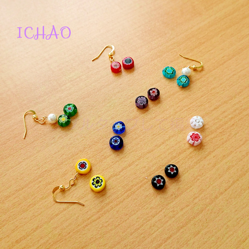 再再再販♪選べる♪ミルフィオリガラスビーズのピアス／イヤリング  