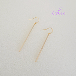 再入荷☆再再再…販♪高品質‼️24kgpフック×24kgp超ロングゴールドバーの大人ピアス 2枚目の画像