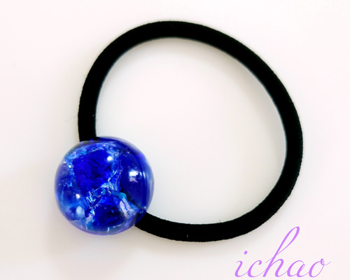 【1132】かすみ草×琉球ガラス ブルー　レジンヘアゴム 1132】かすみ草×琉球ガラス ブルー レジンヘアゴム
