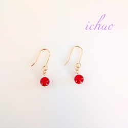 再再…再販♪14kgfフック交換可♪天然石カーネリアン6㎜の一粒イヤリング／ピアス 3枚目の画像