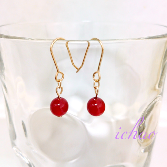 再再再…販♪天然石カーネリアン6㎜の一粒イヤリング／ピアス 1枚目の画像