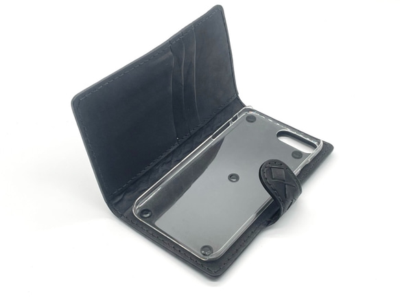 サンプルセール♪市松 チェッカー iPhone8Plus 7 6 6S 手帳型レザーケース ブラック♪ 3枚目の画像