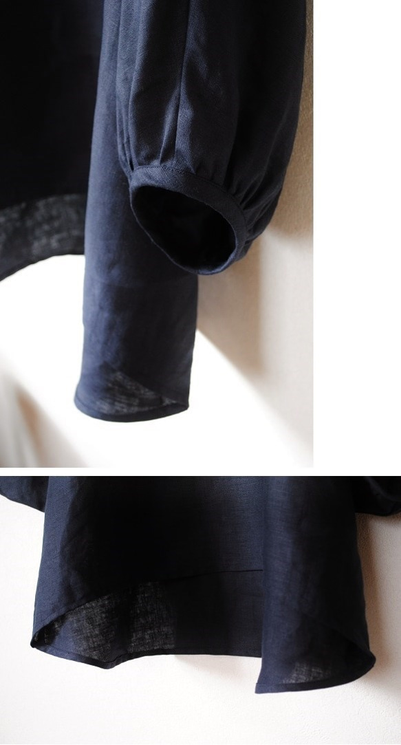 ネイビーリネンのドルマンパフ袖プルオーバー 5枚目の画像