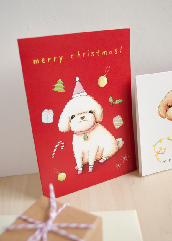 <聖誕節>Poodle貴賓犬/ 玩具貴婦狗-聖誕卡1-連信封 第2張的照片