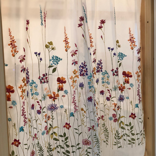 お花刺繍カーテン&レースカーテン 8枚 お花刺繍カーテン&レース