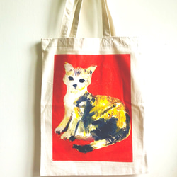 猫ママ猫母台湾油絵転写グリーンバッグ 3枚目の画像