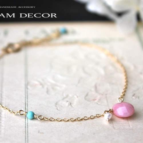 14kgf PINK & BLUE ブレスレット 〜ピンクオパールとターコイズ