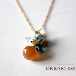 14kgf オレンジムーンストーンとブルークォーツのネックレス｜６月誕生石 ◇Moonstone◇ 2枚目の画像