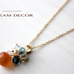 14kgf オレンジムーンストーンとブルークォーツのネックレス｜６月誕生石 ◇Moonstone◇ 4枚目の画像