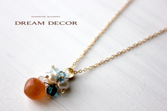 14kgf オレンジムーンストーンとブルークォーツのネックレス｜６月誕生石 ◇Moonstone◇ 4枚目の画像
