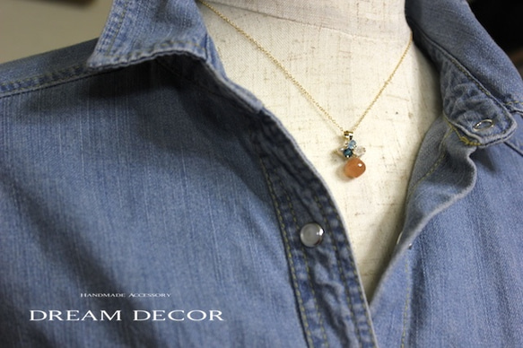 14kgf オレンジムーンストーンとブルークォーツのネックレス｜６月誕生石 ◇Moonstone◇ 6枚目の画像