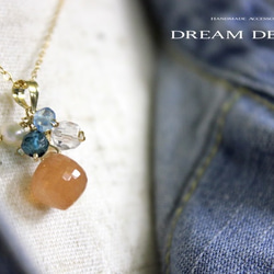 14kgf オレンジムーンストーンとブルークォーツのネックレス｜６月誕生石 ◇Moonstone◇ 7枚目の画像