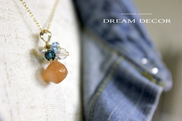 14kgf オレンジムーンストーンとブルークォーツのネックレス｜６月誕生石 ◇Moonstone◇ 8枚目の画像