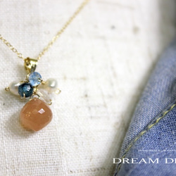 14kgf オレンジムーンストーンとブルークォーツのネックレス｜６月誕生石 ◇Moonstone◇ 9枚目の画像