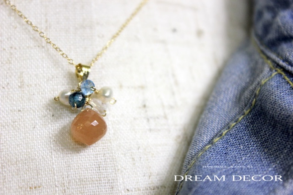 14kgf オレンジムーンストーンとブルークォーツのネックレス｜６月誕生石 ◇Moonstone◇ 9枚目の画像