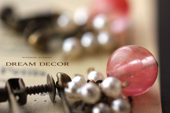 櫻桃石英和珍珠古董耳環 第2張的照片
