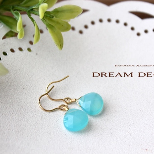 14kgf シーブルーカルセドニーの一粒ピアス (イヤリング変更可) ピアス  