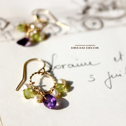 14kgf春季等待薰〜紫水晶，珍珠和橄欖石耳環 第3張的照片