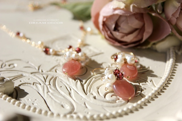 14kgf甜夢〜印加玫瑰，石榴石和淡水珍珠項鍊 第5張的照片