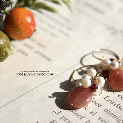 14kgf甜夢〜印加玫瑰，石榴石和淡水珍珠耳環 第1張的照片
