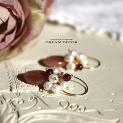 14kgf甜夢〜印加玫瑰，石榴石和淡水珍珠耳環 第3張的照片