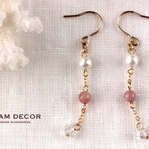 14kgf インカローズ(ロードクロサイト)とハーキマーダイヤモンドの