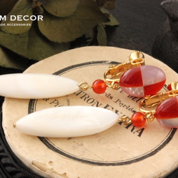 ichimatsu RED耳環〜白色蝴蝶殼和紅色瑪瑙耳環 第2張的照片