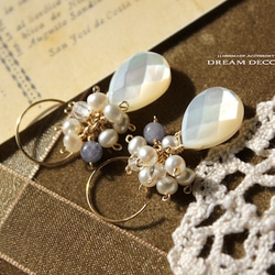 14kgf Snow Tuffy〜貝殼，淡水珍珠和坦桑石耳環 第3張的照片