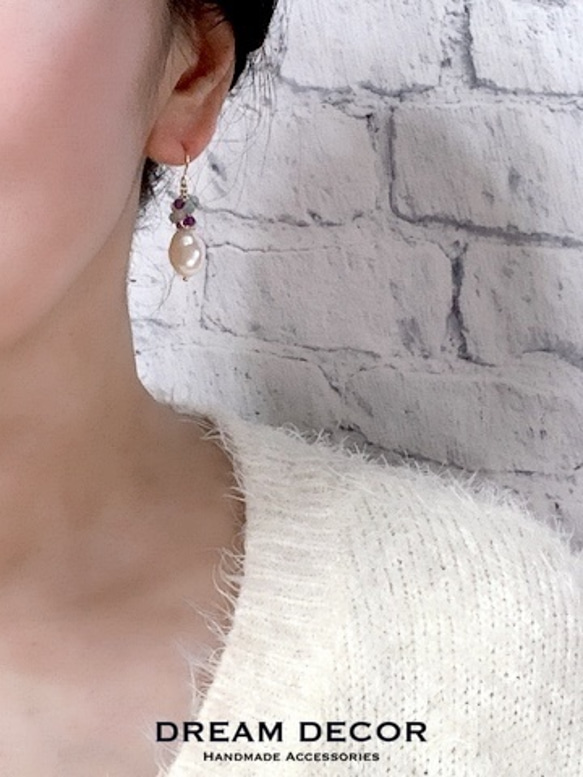 14kgf大型巴洛克式珍珠和有色寶石（COOL）穿孔（耳環可更改）紫水晶&lt;二月誕生石&gt; 第7張的照片