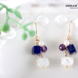 14kgf 猫とラピスラズリのカラーストーンピアス／イヤリング｜◇12月誕生石◇ Lapis Lazuli 2枚目の画像