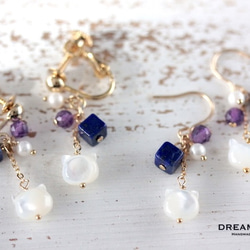 14kgf 猫とラピスラズリのカラーストーンピアス／イヤリング｜◇12月誕生石◇ Lapis Lazuli 3枚目の画像