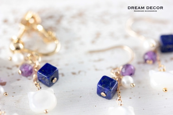 14kgf 猫とラピスラズリのカラーストーンピアス／イヤリング｜◇12月誕生石◇ Lapis Lazuli 4枚目の画像