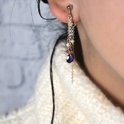[再次上架] 14kgf珠寶紫水晶，粉紅色碧璽和淡水珍珠長刺（耳環）&lt;2月出生的寶石&gt; 第8張的照片