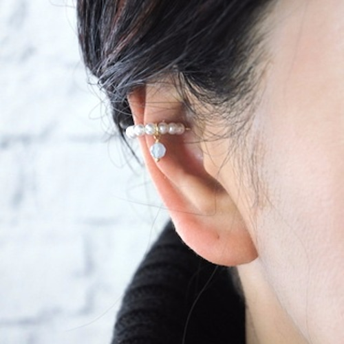 14kgf パールと天然石のイヤーカフ(アメジスト or アクアマリン 