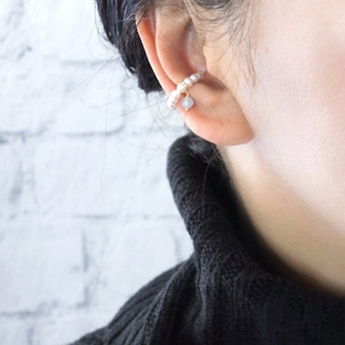 14kgf パールと天然石のイヤーカフ(アメジスト or アクアマリン 