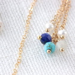 14kgf夏季彩色天然寶石和珍珠長耳環BLUE 第3張的照片