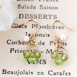 14kgf小巧Fluer橄欖石和珍珠穿孔（耳環可更改）&lt;八月誕生石&gt; 第2張的照片