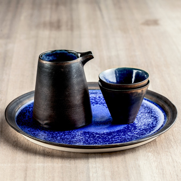 【夜幕星河】寶藍結晶+曜黑雙釉 茶酒器+茶盤組 第2張的照片