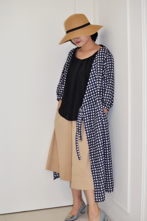 Flat 135 X 台灣設計師系列 短袖洋裝 棉質格紋小花朵日本布料 第5張的照片