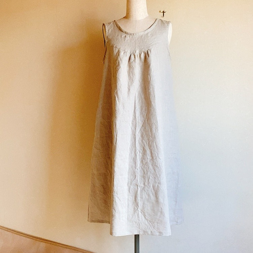 ヨーク切り替えノースリーブワンピースM ＊リネン ＊受注製作