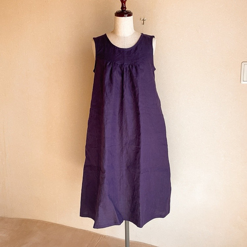 ヨーク切り替えノースリーブワンピースM ＊リネン ＊受注製作