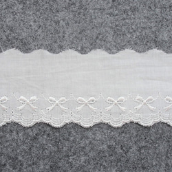 3.0ｍ以上＊リボン刺繍の綿レース＊オフホワイト 3枚目の画像