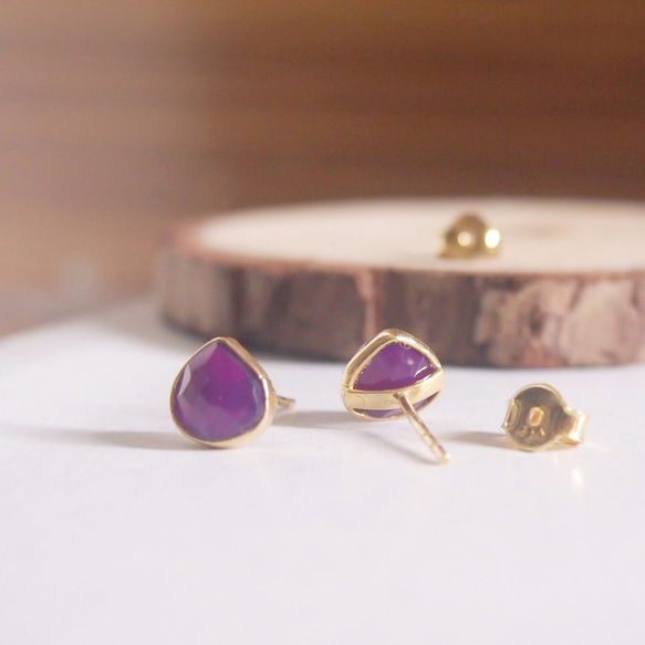二月誕生石紫水晶【智慧之石】水滴形耳環 | 18K鍍純銀 第1張的照片