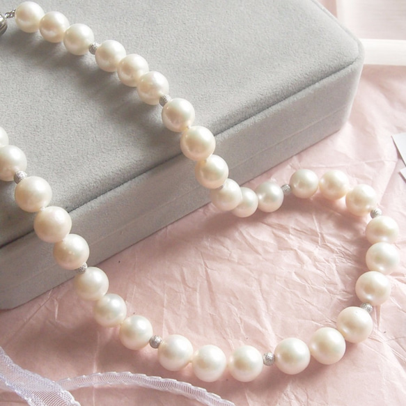 經典天然白【圓形珍珠】純銀項鍊手鍊套裝 | 婚嫁 . 姐妹 . 伴娘 第2張的照片