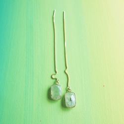 Dangle Prehnite Thread Earrings - 925 Silver | Plated with 1 3枚目の画像